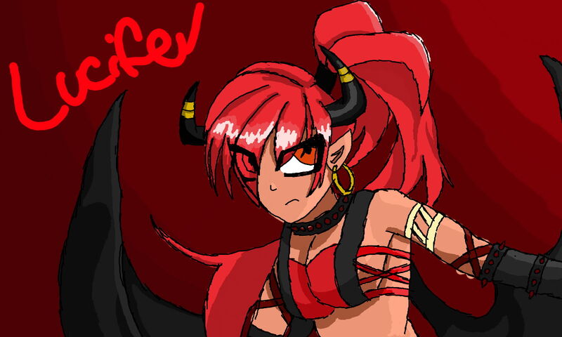 A red-haired demoness in skimpy clothing looking very determined.