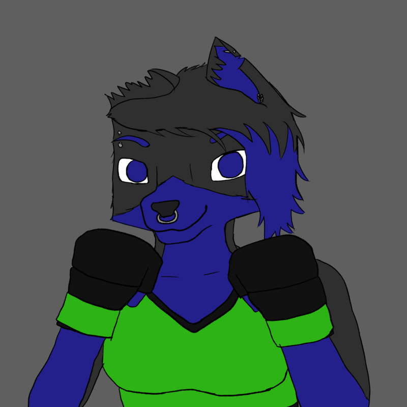 Aura looking at the camera, wearing MMA gear, and holding up xyr hands in a faux guard.