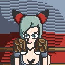 A pixel art piece of a foxgirl wearing boxing gear and holding up a guard.