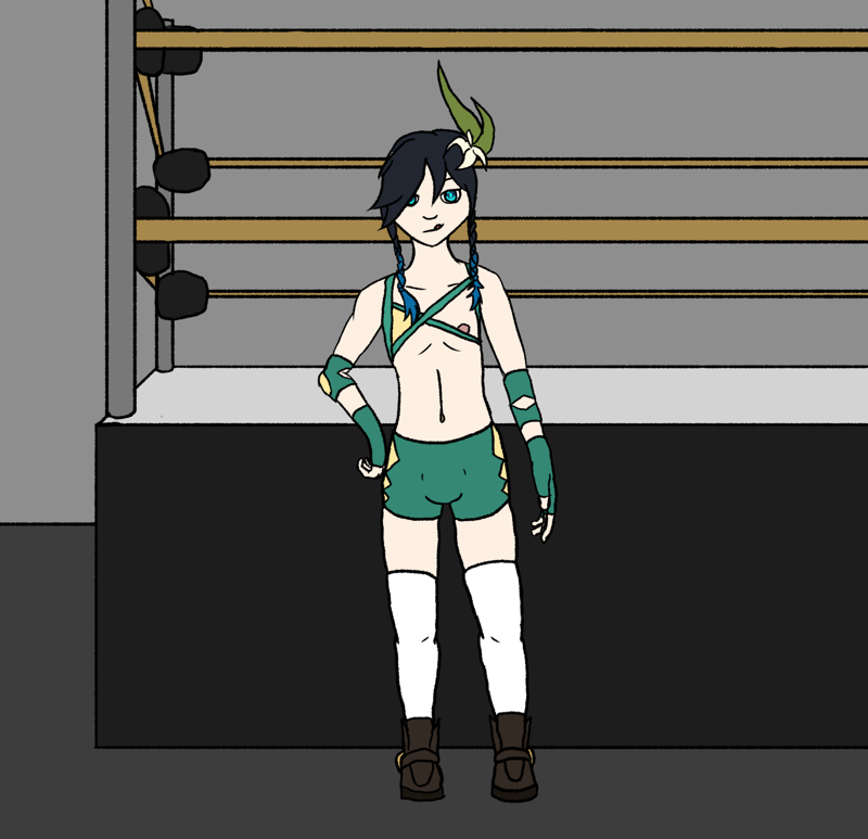 It's Venti from Genshin, but I gave him some cute wrestling attire.