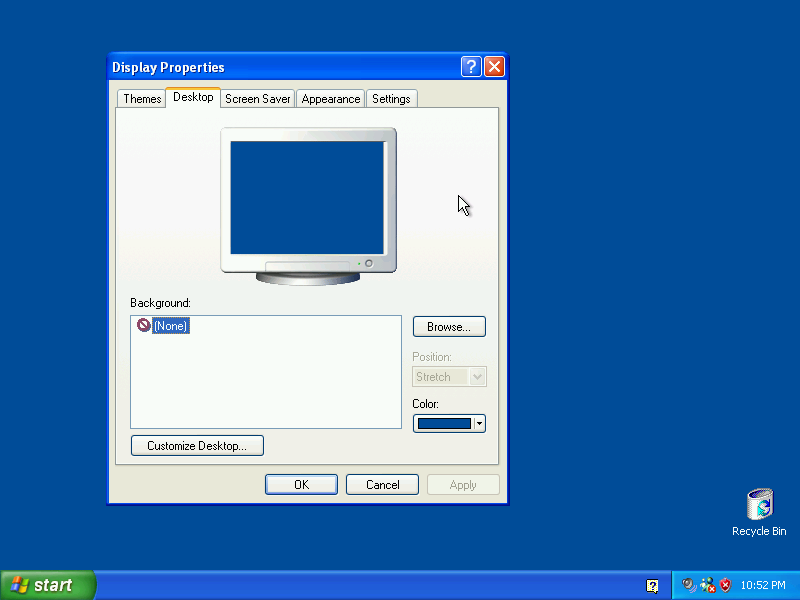 Windows XP background selector. There are no included wallpapers.