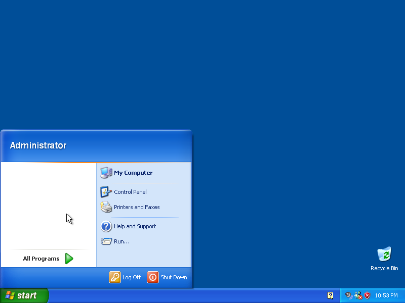 The desktop and start menu again, but I turned up the colour depth.