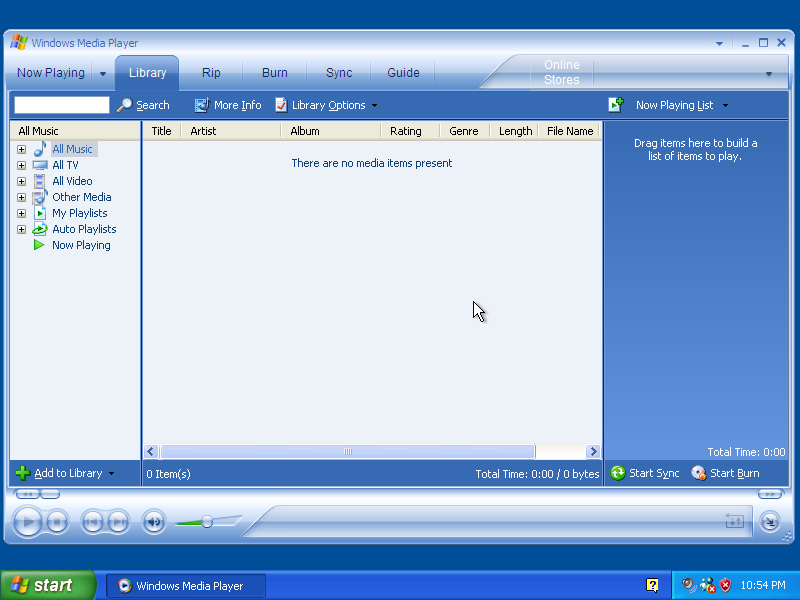 Windows Media Player 10 on the library screen.